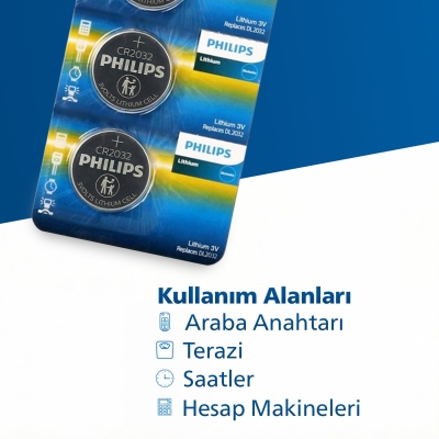 Philips CR2032 3V Lityum Düğme Pil 5'li Paket - 4