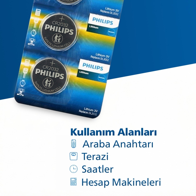 Philips CR2032 3V Lityum Düğme Pil 5'li Paket - 4
