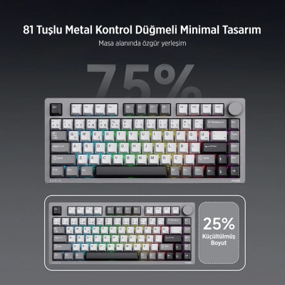 Philips Evnia SPK8618DTRH HotSwap Makrolu 3 Modlu Metal Gaming Oyuncu Klavyesi Gri - 4