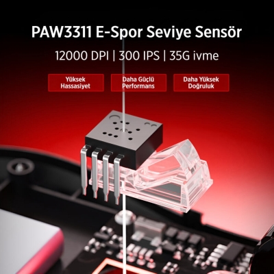 Philips Evnia SPK9418B Kablosuz 12000 DPI PAW3311 Sensörlü Gaming Oyuncu Mouse Siyah - 7