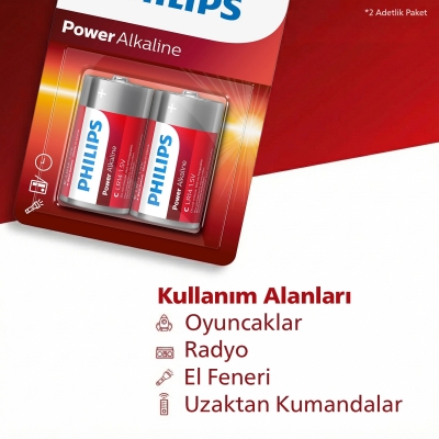 Philips LR14-P2B 1.5V C Pil Power Alkalin Orta Boy 2'li Paket - 4