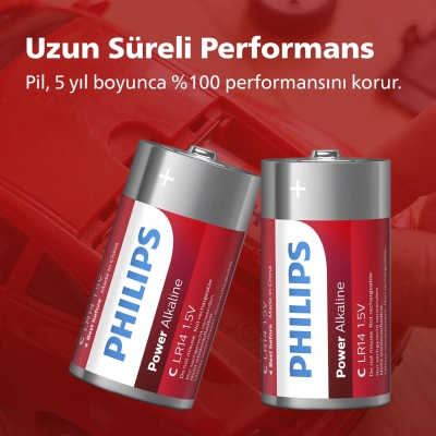 Philips LR14-P2B 1.5V C Pil Power Alkalin Orta Boy 2'li Paket - 5