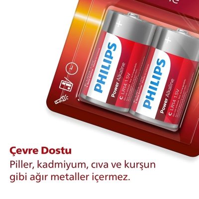 Philips LR14-P2B 1.5V C Pil Power Alkalin Orta Boy 2'li Paket - 6