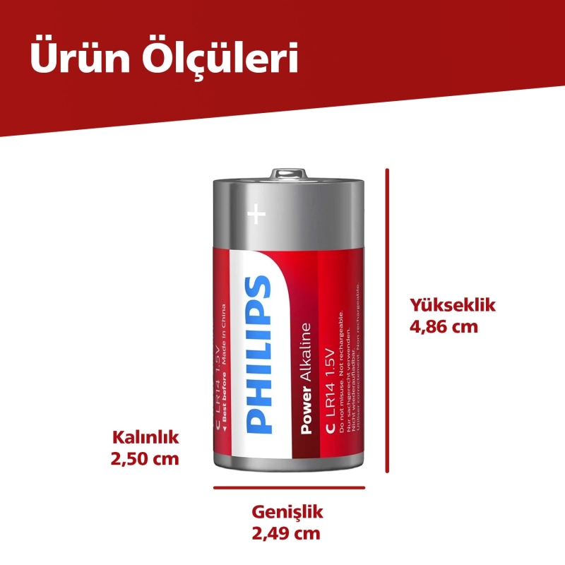 Philips LR14-P2B 1.5V C Pil Power Alkalin Orta Boy 2'li Paket - 7