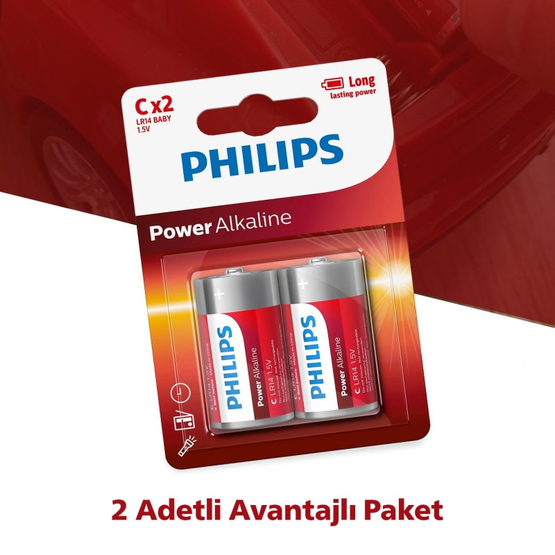 Philips LR14-P2B 1.5V C Pil Power Alkalin Orta Boy 2'li Paket - 8