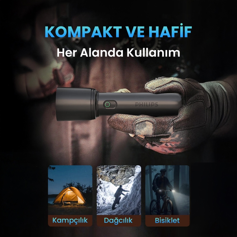 Philips SFL1403 400 Lümen 5W Led El Feneri Teleskopik Zoom Sos Modlu Şarj Edilebilir Uzun Menzilli Flashlight - 4