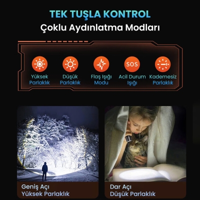 Philips SFL1403 400 Lümen 5W Led El Feneri Teleskopik Zoom Sos Modlu Şarj Edilebilir Uzun Menzilli Flashlight - 2