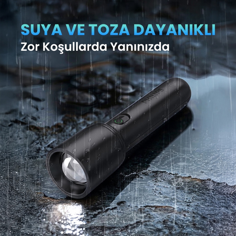 Philips SFL1403 400 Lümen 5W Led El Feneri Teleskopik Zoom Sos Modlu Şarj Edilebilir Uzun Menzilli Flashlight - 3