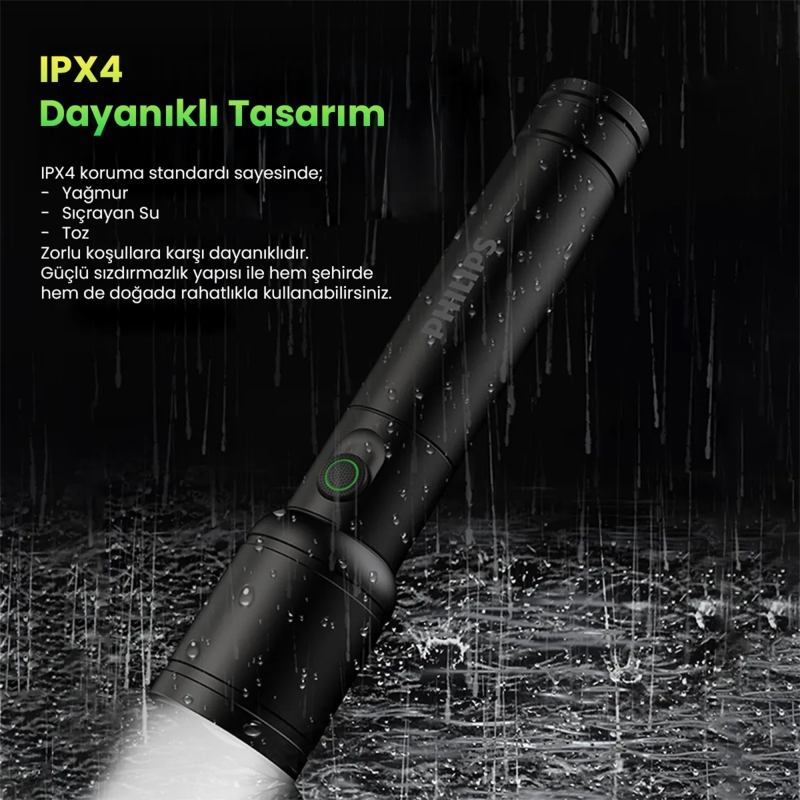 Philips SFL2124 250 Lümen 5W Led El Feneri Teleskopik Zoom Sos Modlu Metal Gövdeli Şarj Edilebilir Uzun Menzilli Flashlight - 8