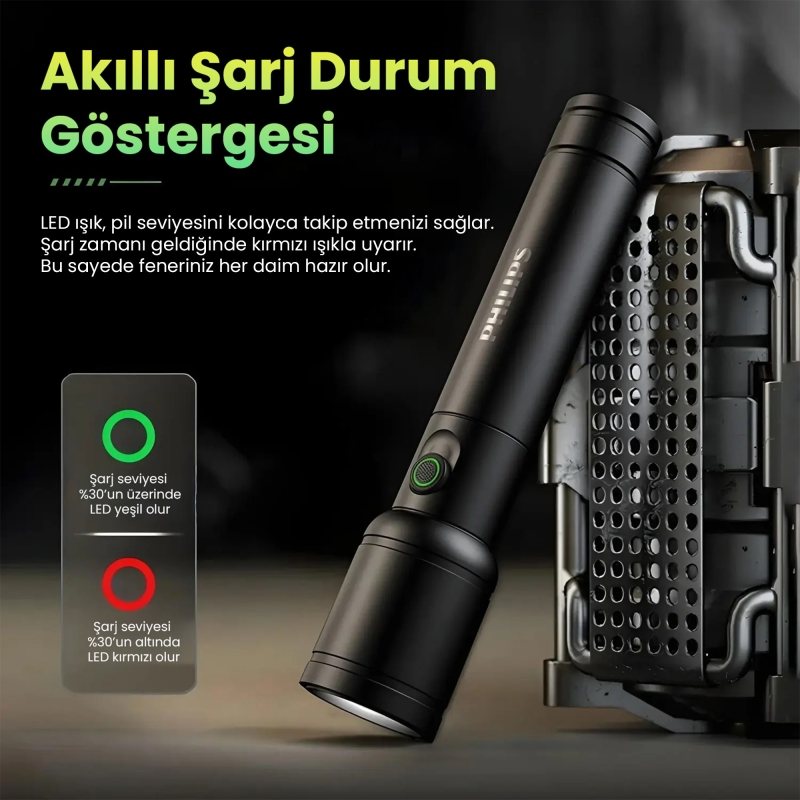 Philips SFL2124 250 Lümen 5W Led El Feneri Teleskopik Zoom Sos Modlu Metal Gövdeli Şarj Edilebilir Uzun Menzilli Flashlight - 6