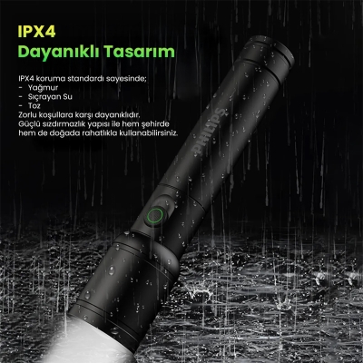 Philips SFL2124 250 Lümen 5W Led El Feneri Teleskopik Zoom Sos Modlu Metal Gövdeli Şarj Edilebilir Uzun Menzilli Flashlight - 8