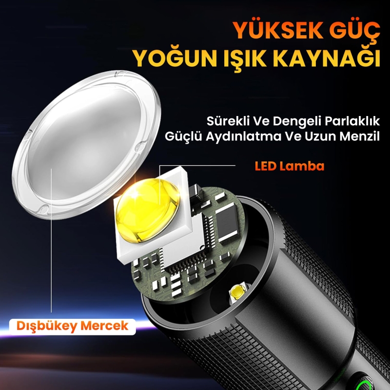 Philips SFL2203 450 Lümen 5W Led El Feneri Teleskopik Zoom Sos Modlu Metal Gövdeli Şarj Edilebilir Uzun Menzilli Flashlight - 2