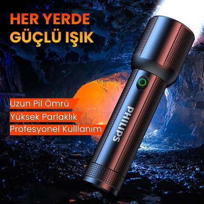 Philips SFL2203 450 Lümen 5W Led El Feneri Teleskopik Zoom Sos Modlu Metal Gövdeli Şarj Edilebilir Uzun Menzilli Flashlight - 8