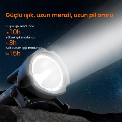 Philips SFL3101 800 Lümen IP54 Su Geçirmez 3000mAh Şarj Edilebilir LED El Feneri - 7