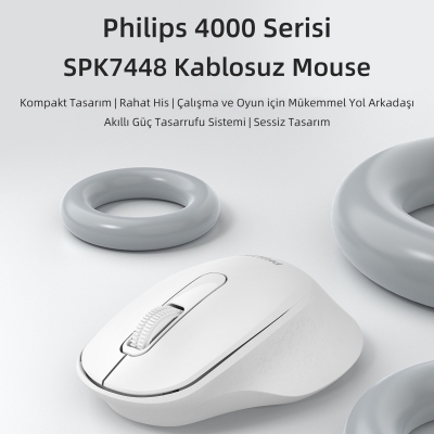 Philips SPK7448 Bluetooth 5.2 ve 2.4GHz 1600DPI Sessiz Optik Kablosuz Mouse Beyaz - 2