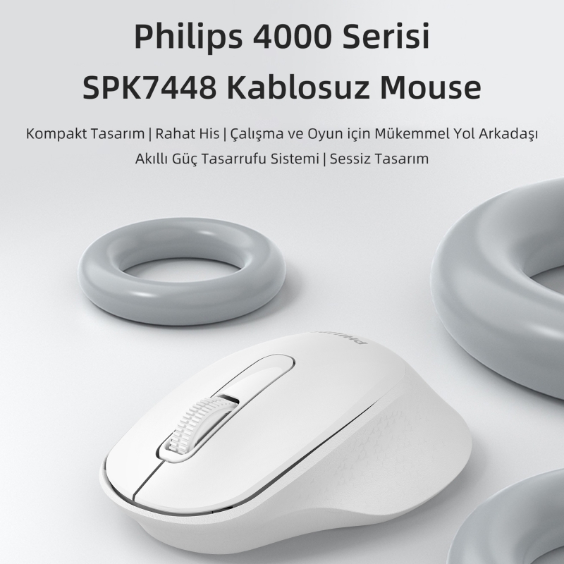 Philips SPK7448 Bluetooth 5.2 ve 2.4GHz 1600DPI Sessiz Optik Kablosuz Mouse Beyaz - 2