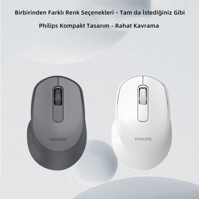 Philips SPK7448 Bluetooth 5.2 ve 2.4GHz 1600DPI Sessiz Optik Kablosuz Mouse Gri - 7