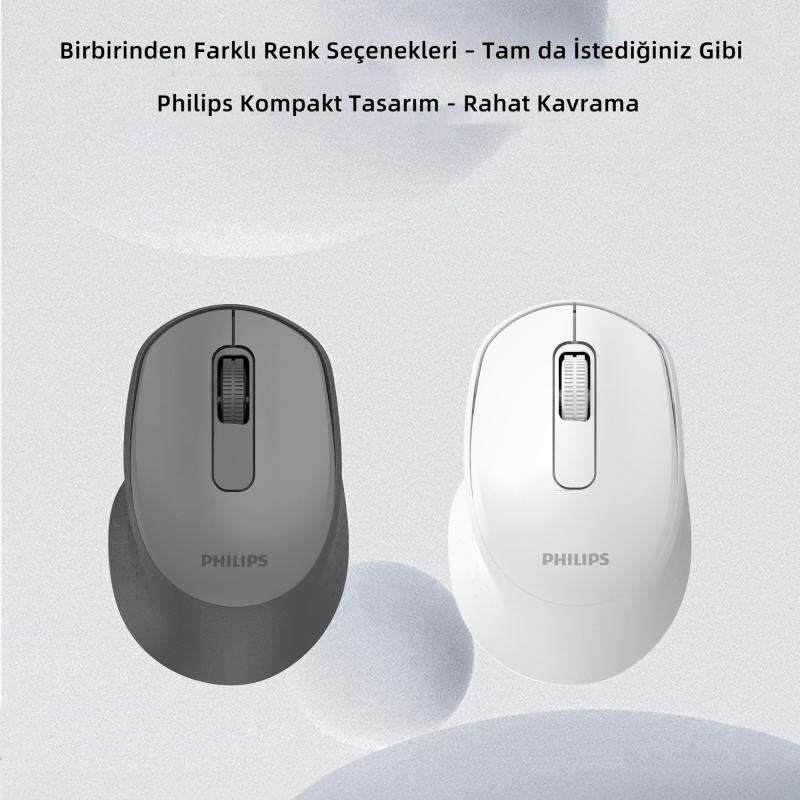 Philips SPK7448 Bluetooth 5.2 ve 2.4GHz 1600DPI Sessiz Optik Kablosuz Mouse Gri - 7