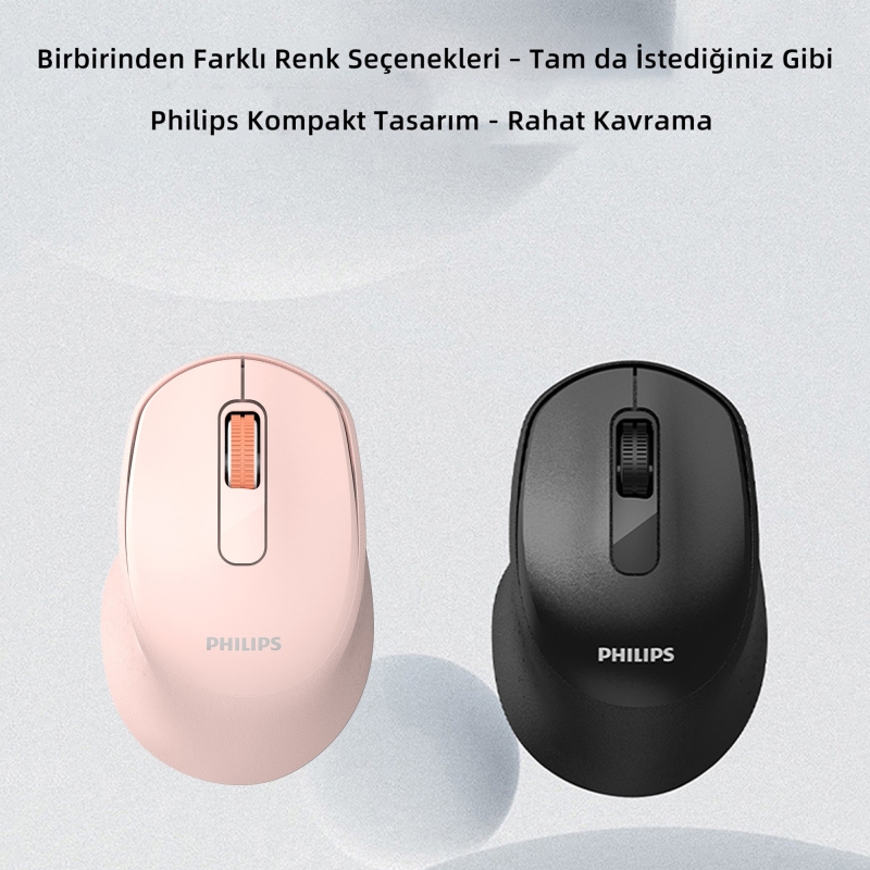 Philips SPK7448 Bluetooth 5.2 ve 2.4GHz 1600DPI Sessiz Optik Kablosuz Mouse Pembe - 7