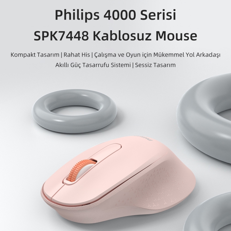 Philips SPK7448 Bluetooth 5.2 ve 2.4GHz 1600DPI Sessiz Optik Kablosuz Mouse Pembe - 2