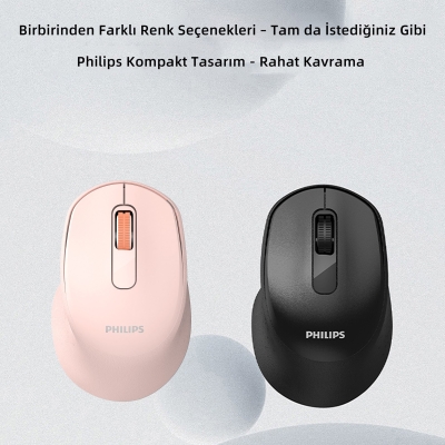 Philips SPK7448 Bluetooth 5.2 ve 2.4GHz 1600DPI Sessiz Optik Kablosuz Mouse Pembe - 7
