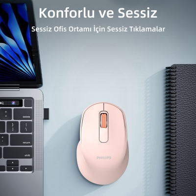 Philips SPK7448 Bluetooth 5.2 ve 2.4GHz 1600DPI Sessiz Optik Kablosuz Mouse Pembe - 4