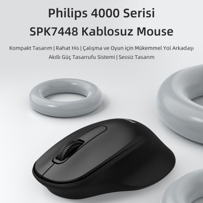 Philips SPK7448 Bluetooth 5.2 ve 2.4GHz 1600DPI Sessiz Optik Kablosuz Mouse Siyah - 2