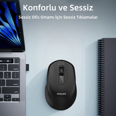 Philips SPK7448 Bluetooth 5.2 ve 2.4GHz 1600DPI Sessiz Optik Kablosuz Mouse Siyah - 4