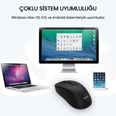 Philips SPK7538 Bluetooth 5.2 ve 2.4GHz 1600DPI Sessiz Optik Kablosuz Mouse Siyah - 6