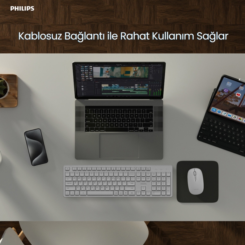 Philips SPT6318 2.4GHz Kablosuz Multimedia Sessiz Türkçe Q Klavye Mouse Seti Siyah - 7