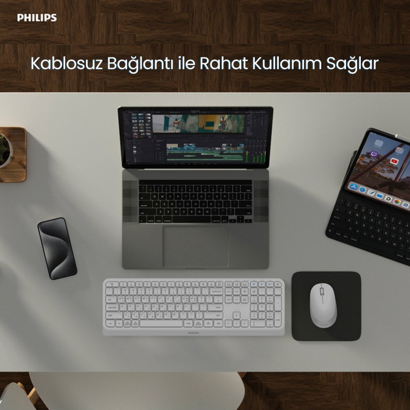 Philips SPT6407 Bluetooth 5.0 ve 2.4GHz Kablosuz Sessiz Türkçe Q Klavye Mouse Seti Siyah - 7