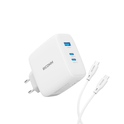 Ricomm 140W GaN 3 Portlu USB-C + USB-A Şarj Aleti QC5.0 PD3.1 Destekli Type-C Hızlı Şarj Cihazı - Ricomm