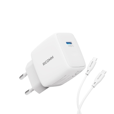 Ricomm 20W GaN USB-C Şarj Aleti QC4.0 PD Hızlı Şarj Cihazı + 2 Metre Type-C 60W Şarj Kablosu - Ricomm