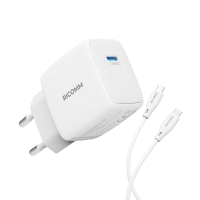 Ricomm 33W GaN USB-C Şarj Aleti PPS PD Hızlı Şarj Cihazı + 2 Metre Type-C 60W Şarj Kablosu - Ricomm