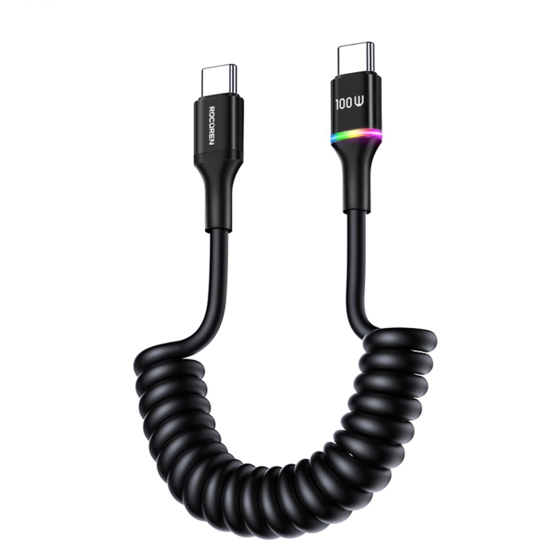 Rocoren 100W 5A E-Marker Çipli Spiral Type-C to Type-C Hızlı Şarj ve Data Kablosu 1.6 Metre - 1