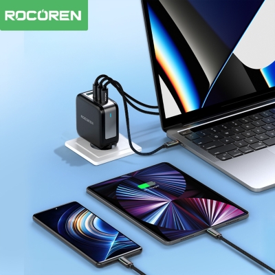 Rocoren 100W Type-C to Type-C RGB Aydınlatmalı Örgülü Şarj ve Data Kablosu 2 Metre - 3