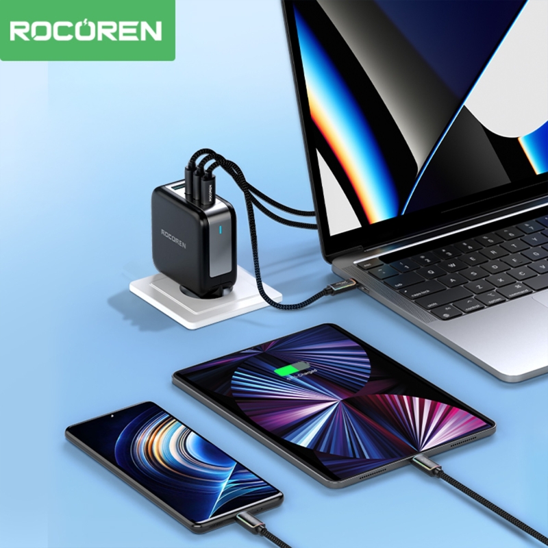 Rocoren 100W Type-C to Type-C RGB Aydınlatmalı Örgülü Şarj ve Data Kablosu 2 Metre - 3
