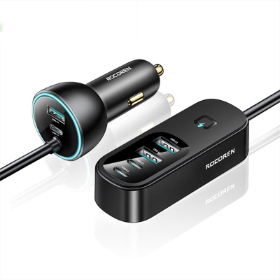 Rocoren 105W 6 Portlu Uzatma Kablolu 3*USB-A 3*Type-C Araç içi Hızlı Şarj Cihazı - Rocoren