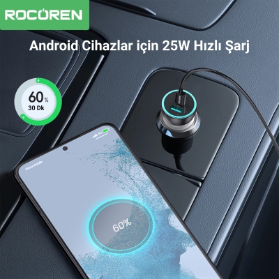 Rocoren 105W 6 Portlu Uzatma Kablolu 3*USB-A 3*Type-C Araç içi Hızlı Şarj Cihazı - 4
