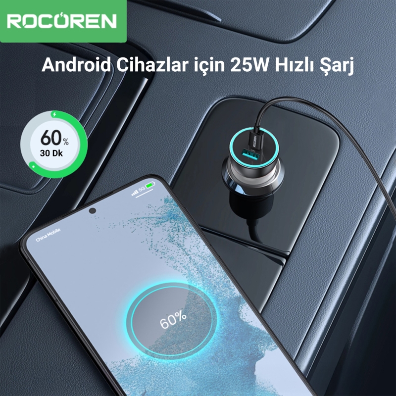 Rocoren 105W 6 Portlu Uzatma Kablolu 3*USB-A 3*Type-C Araç içi Hızlı Şarj Cihazı - 4