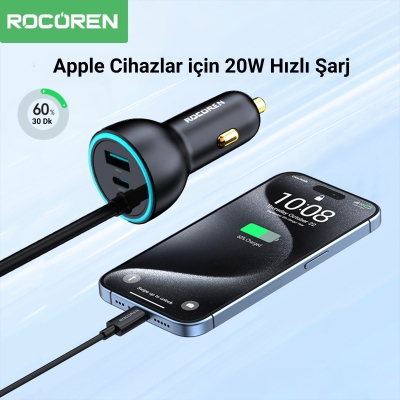 Rocoren 105W 6 Portlu Uzatma Kablolu 3*USB-A 3*Type-C Araç içi Hızlı Şarj Cihazı - 3