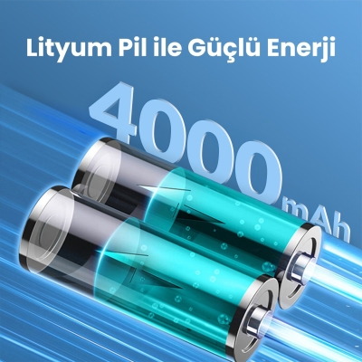 Rocoren 150PSI 4000mAh Şarjlı Taşınabilir Hava Pompası Araç Lastik, Bisiklet, Top Şişirme (Powerbank+Led Lamba+Lcd Ekran) - 3