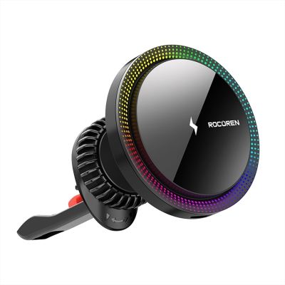 Rocoren 15W Kablosuz Şarj Destekli Magsafe Uyumlu RGB Işıklı Araç içi Telefon Tutucu - Rocoren