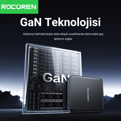 Rocoren 160W 3*Type-C ve 3*USB-A 6 Portlu Şarj Cihazı Laptop Uyumlu GaN Masaüstü Şarj İstasyonu - 3