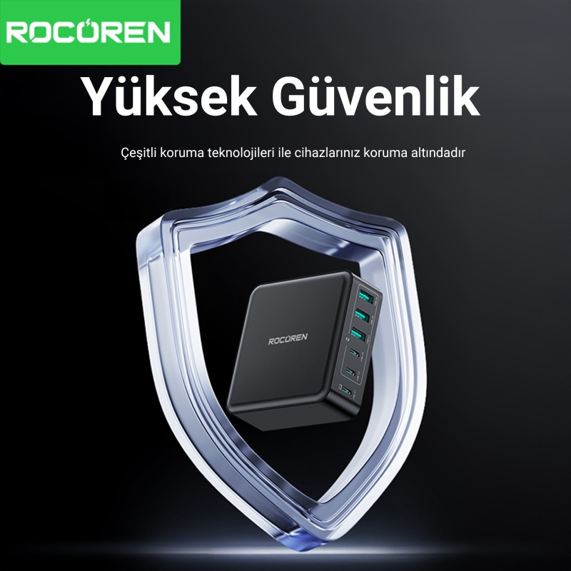 Rocoren 160W Type-C / USB-A 6 Portlu Laptop Uyumlu GaN Masaüstü Hızlı Şarj Cihazı - 4