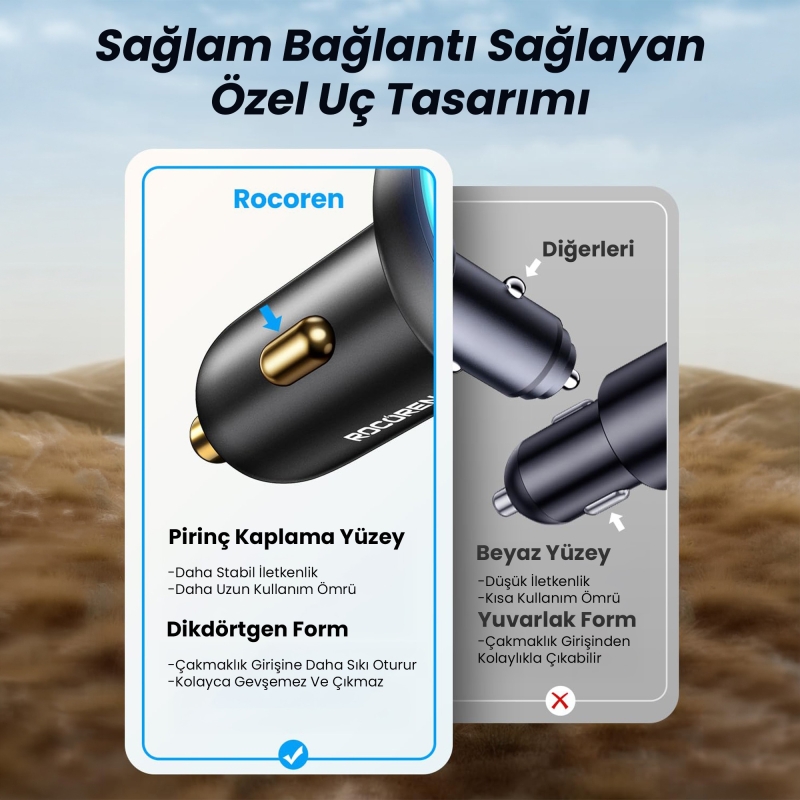 Rocoren 165W 3 Portlu PD3.1 2*Type-C ve USB-A Araç içi Hızlı Şarj Cihazı + 1 Metre 240W Kablo - 7