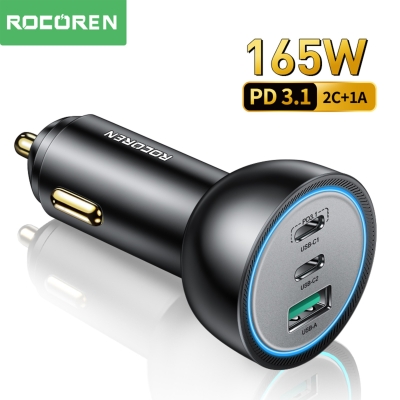 Rocoren 165W 3 Portlu Type-C / USB PD3.1 / QC4.0 Araç içi Hızlı Şarj Cihazı - 1