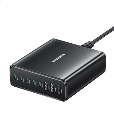 Rocoren 185W 8 Portlu GaN Şarj Cihazı 5*Type-C 3*USB-A Notebook iPhone Samsung Uyumlu Şarj İstasyonu - Rocoren