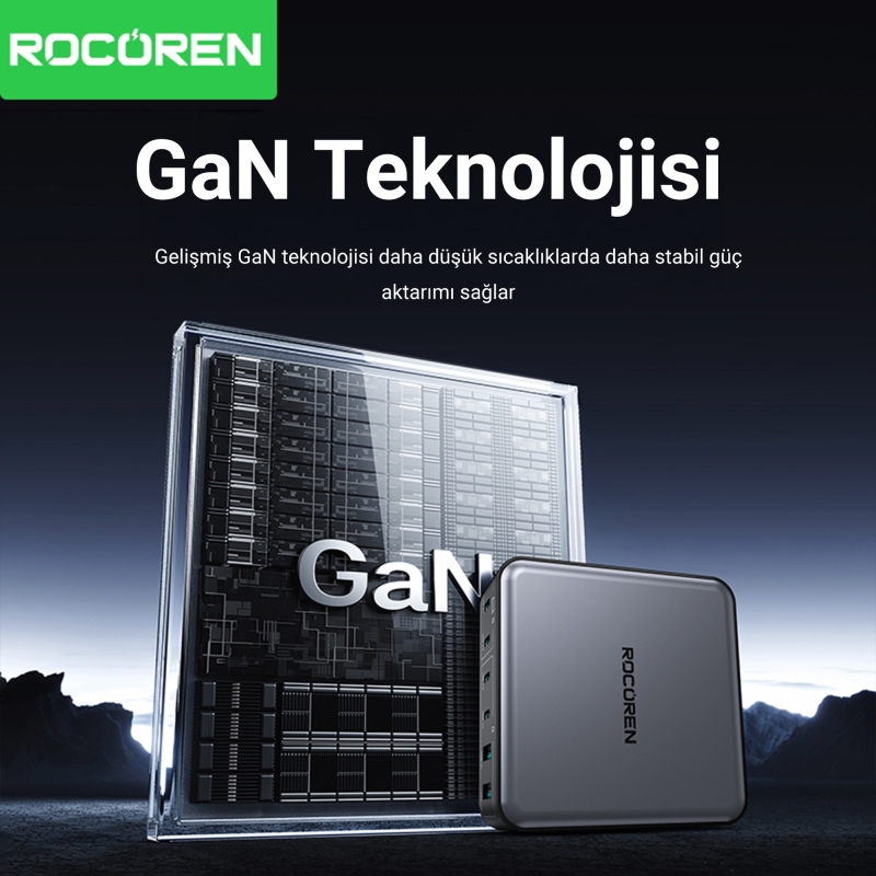 Rocoren 200W Gan 6 Portlu Şarj Cihazı 4*Type-C 2*USB-A Macbook iPhone Samsung Uyumlu Şarj İstasyonu - 2