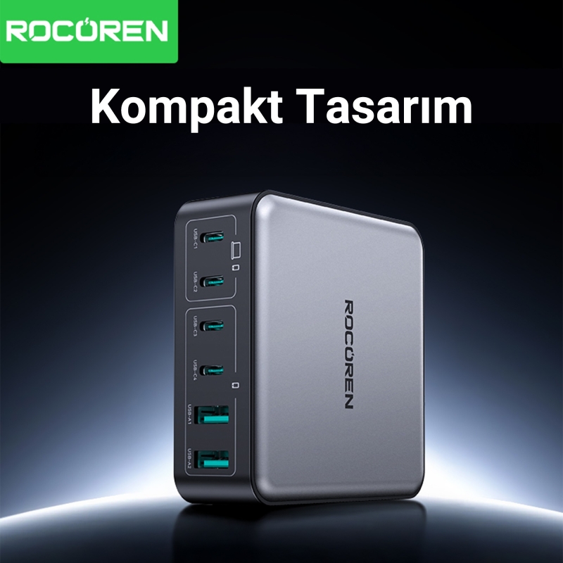 Rocoren 200W Type-C / USB-A 6 Portlu GaN Laptop Uyumlu Masaüstü Hızlı Şarj Cihazı - 7